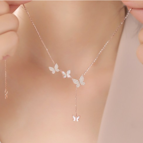 여성용 14K 나비 목걸이 로즈골드 패션 목걸이 데일리 여자친구 금목걸이
