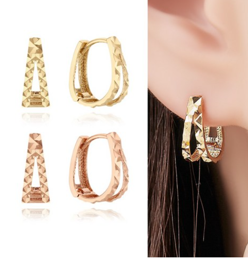 14K 18K 핑크골드 다이아 컷팅 두줄 여성 원터치